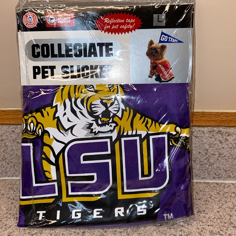 New Collegiate Rain Pet Slicker NCAA LSU Tigers Purple/Yellow Reflective Large